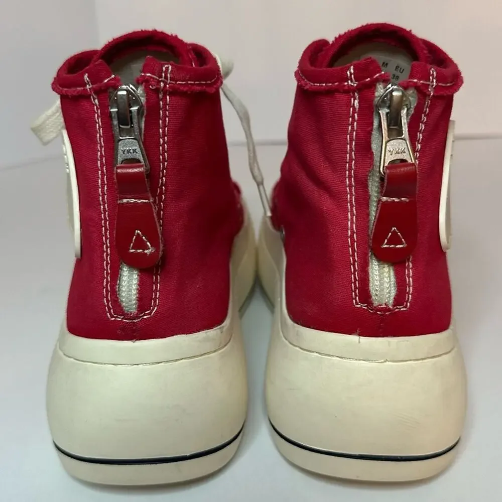 rare R13 Kirk Red Canvas High-Top Sneakers EU 38 US 8 Distressed White Platform